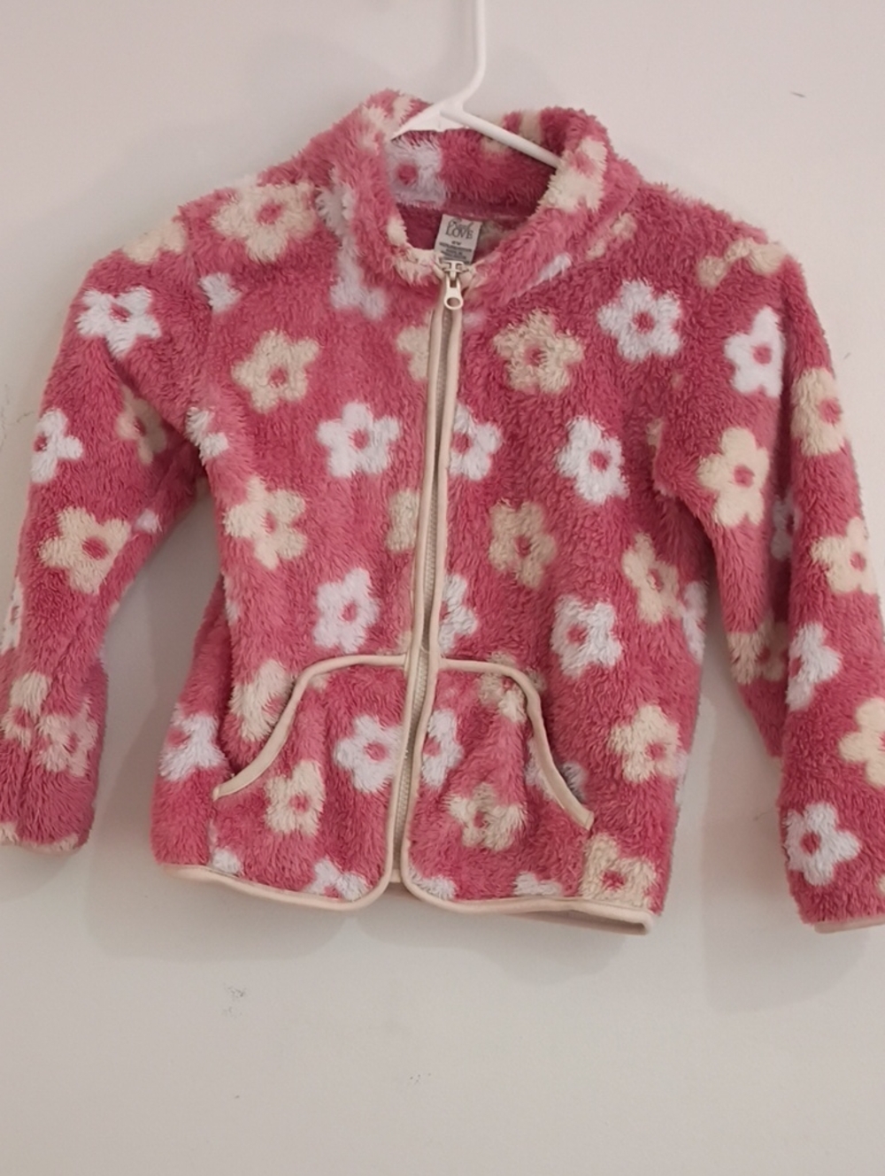 Girls' Pink Floral Sherpa Zip Hoodie - Cozy Plush Jacket